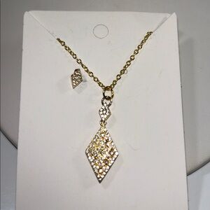 NWOT Artisan Handmade Gold Plated Sterling Silver CZ Pave Necklace & 1 Earring